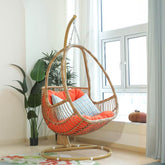 Metal stand porch swing with tropical unfinished color, pads, and chain for two swings